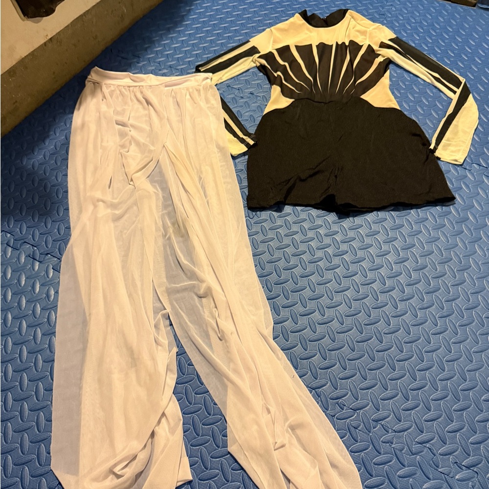 Black and White Long Sleeve Leotards with Sheer White Pants - x2